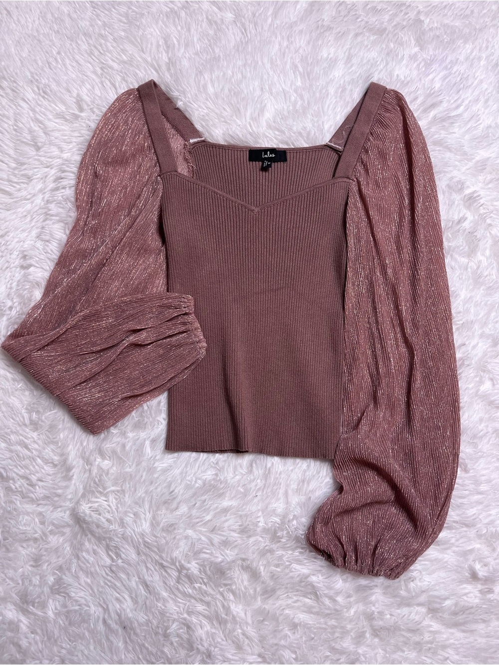 Lulu's Dusty Rose Puff-Sleeve Knit Top